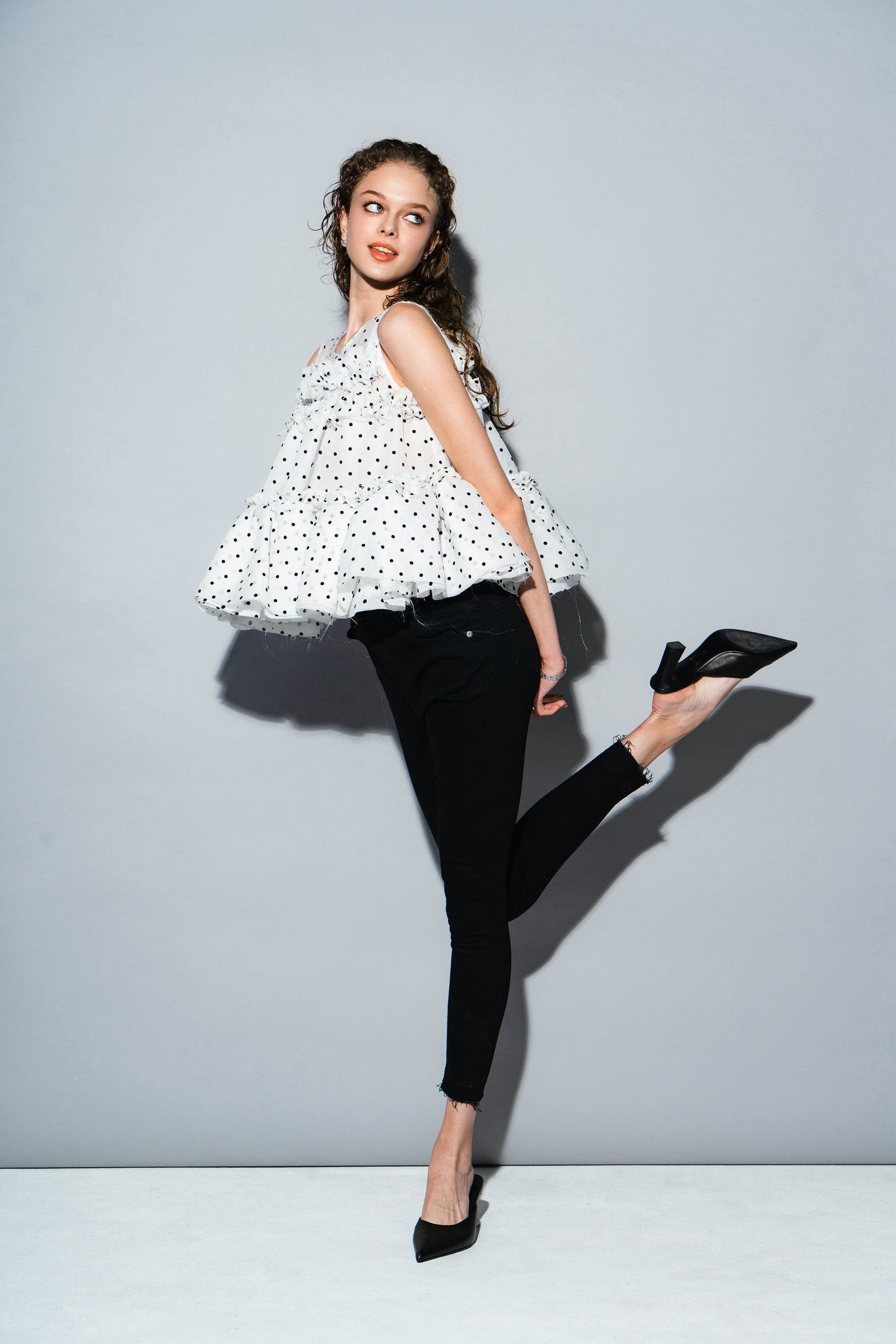 Dot organdy flare tops – shéller / シェリエ
